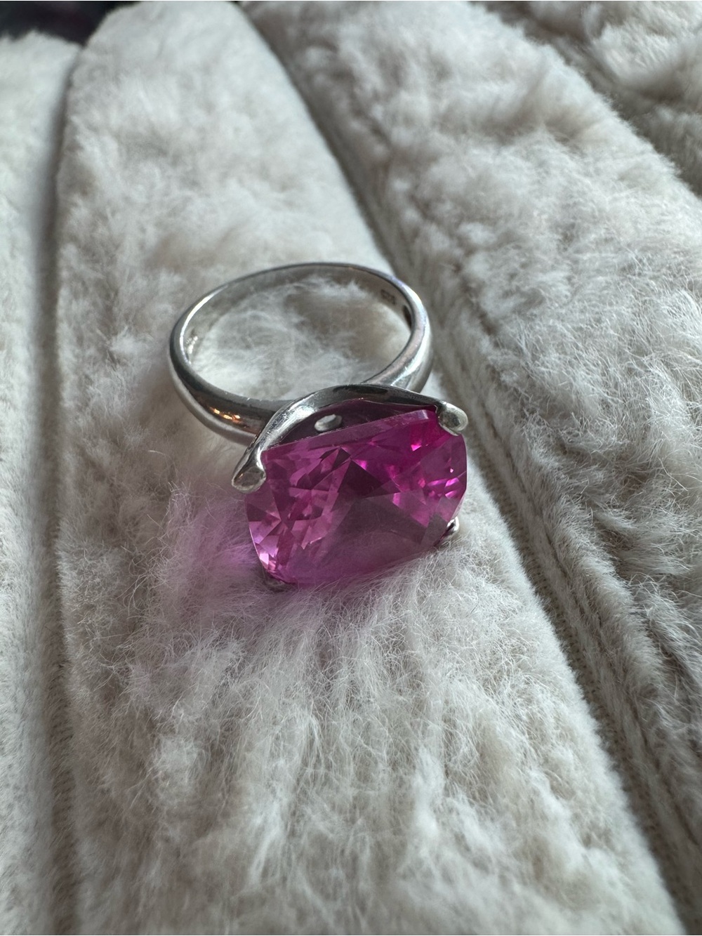 Sterling Silver 925 Cushion Cut Pink Topaz CZ Solitaire Ring Size 7.5